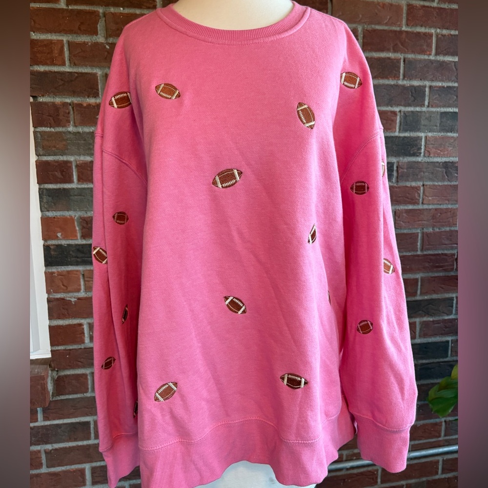 Pink Football Embroidered Women's Sweatshirt